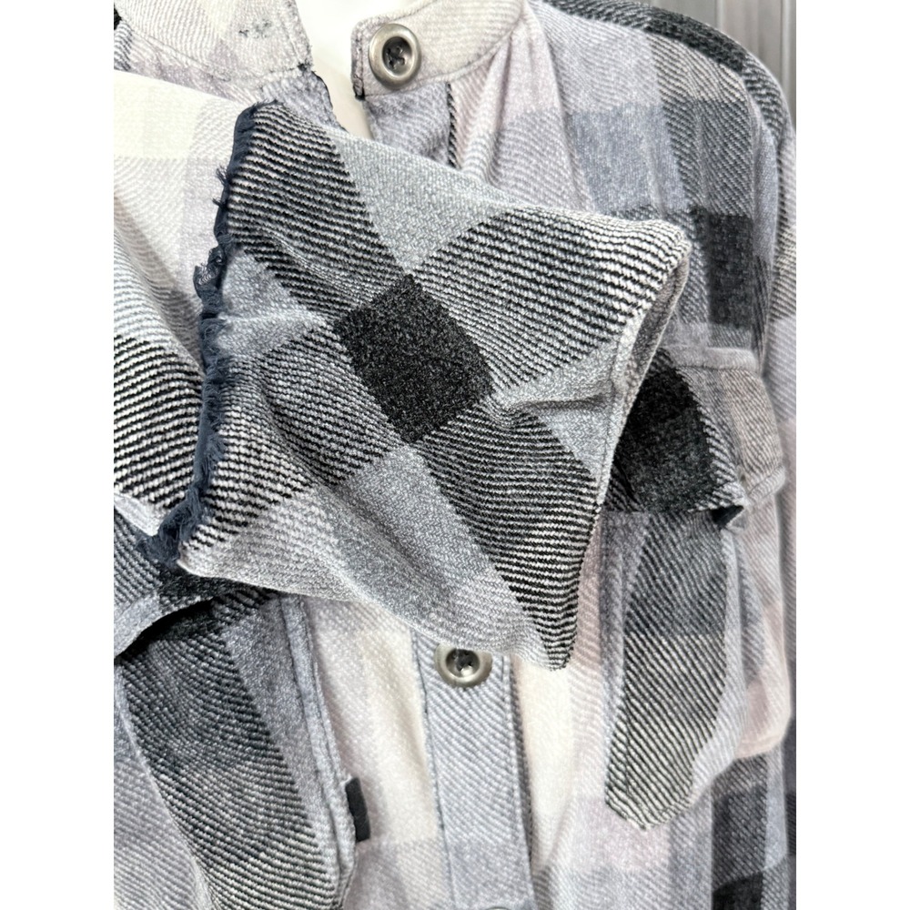 We The Free Free People Plaid Maxi Shirt Jacket Grey Black Large Long Shacket - Picture 3 of 7